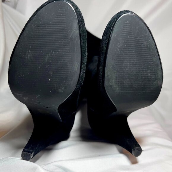 Hot In Hollywood-Black Leather Over Knee 4" Heels-Cheetah Print Inside-Ruffle-6M - Picture 8 of 16